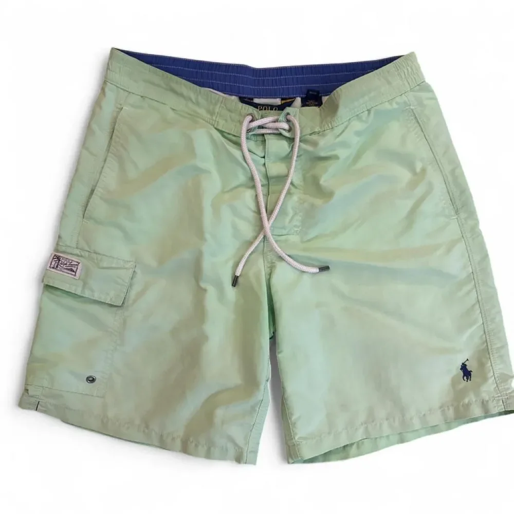 Polo Ralph Lauren mesh lined lime green cargo swim trunk shorts Small